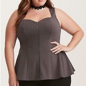 Torrid Zip Up Peplum Tank with Lace Back BLACK Size: 2
